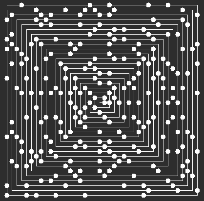 Prime spiral with max value 4000 with path lines, and dot radius 10