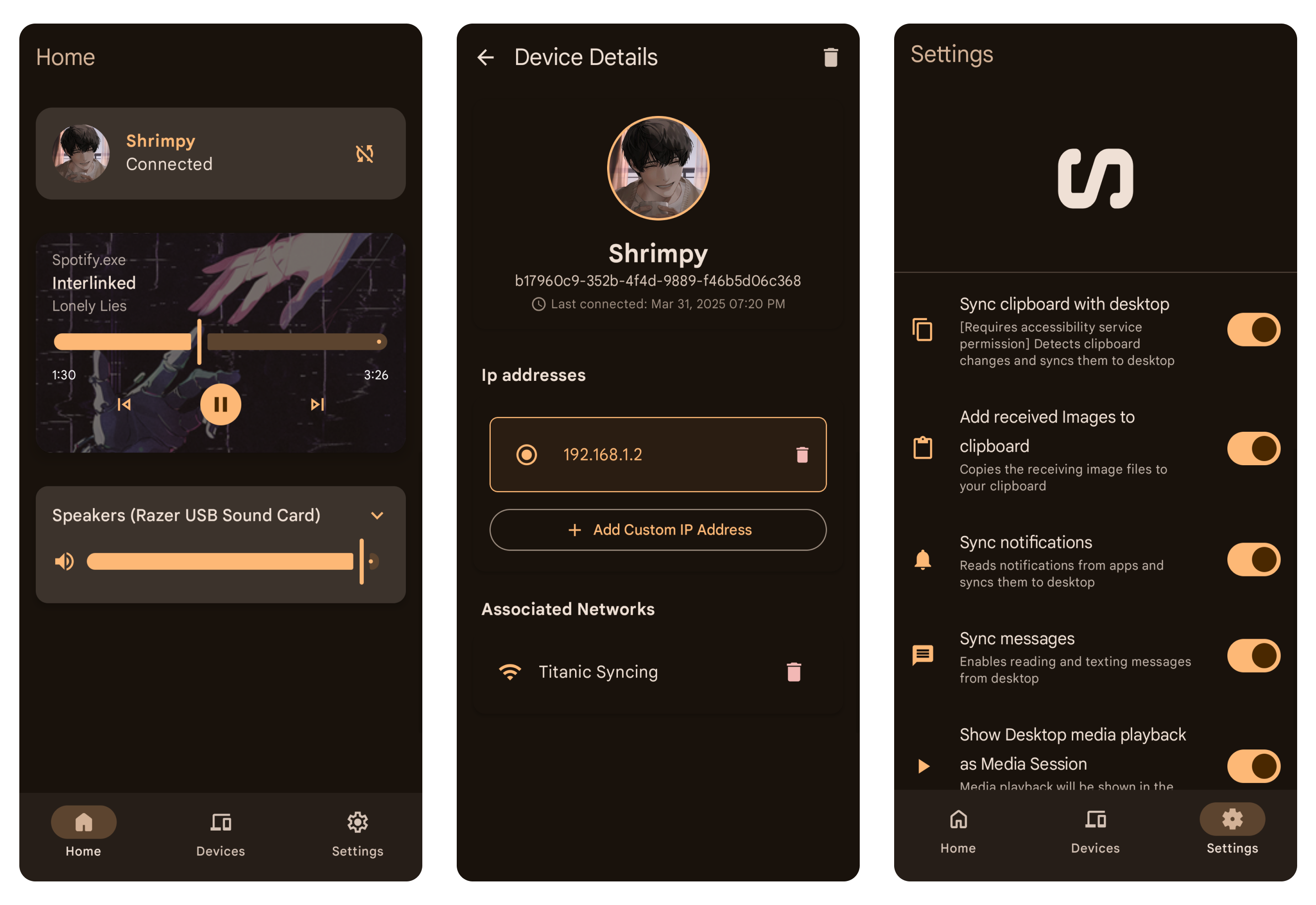 screenshots of app