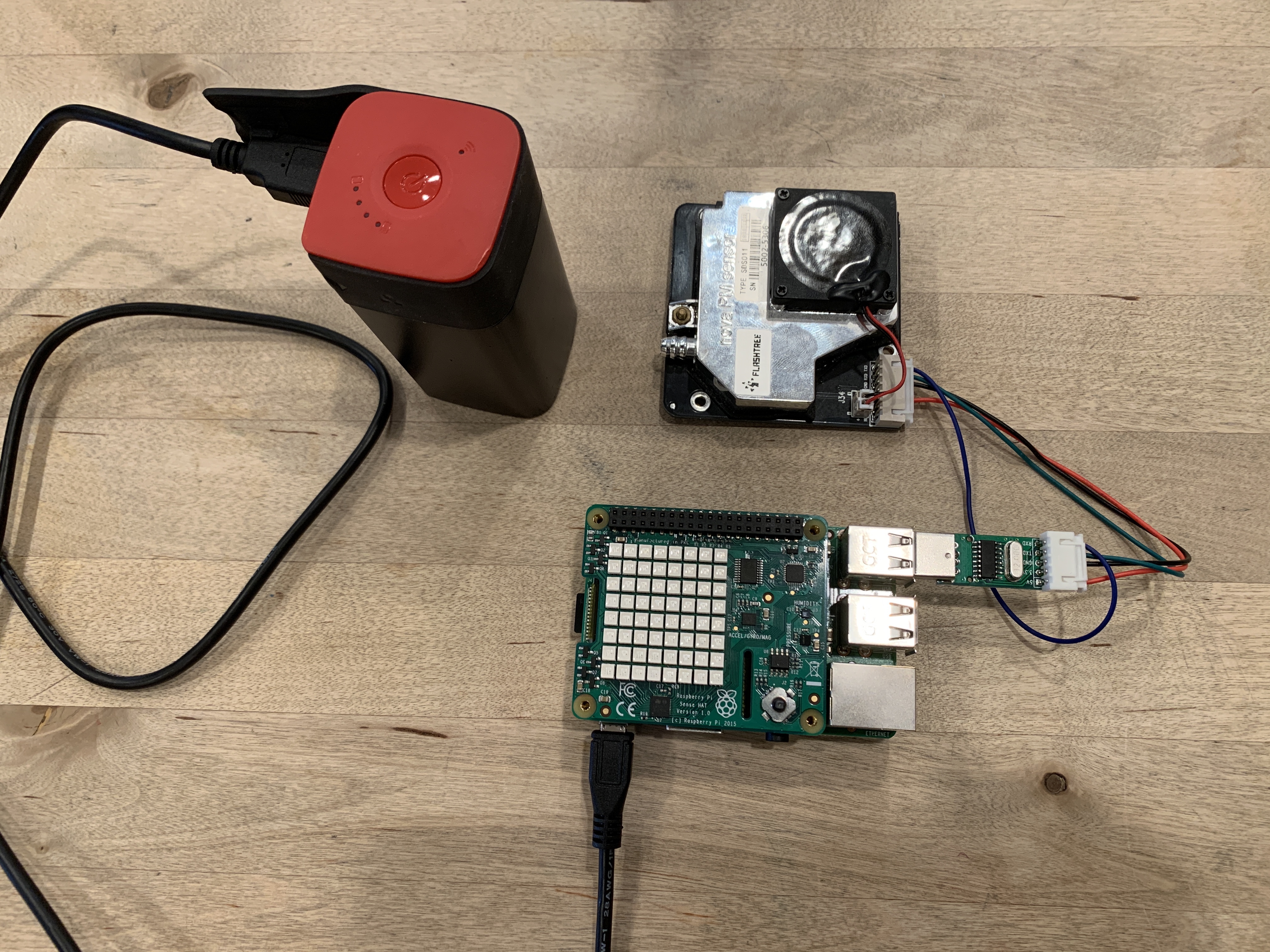 Raspberry pi with particle matter sensor and power bank