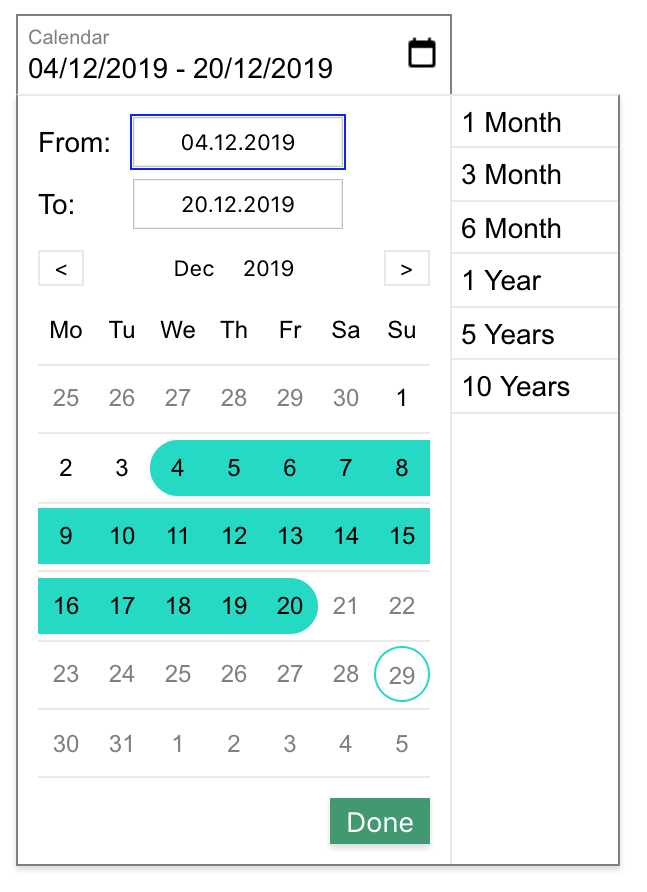 Range Calendar With Preddefined Options