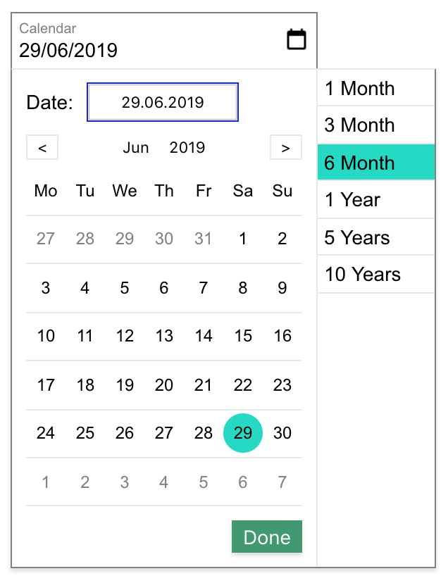 Single Calendar with Predefined Options