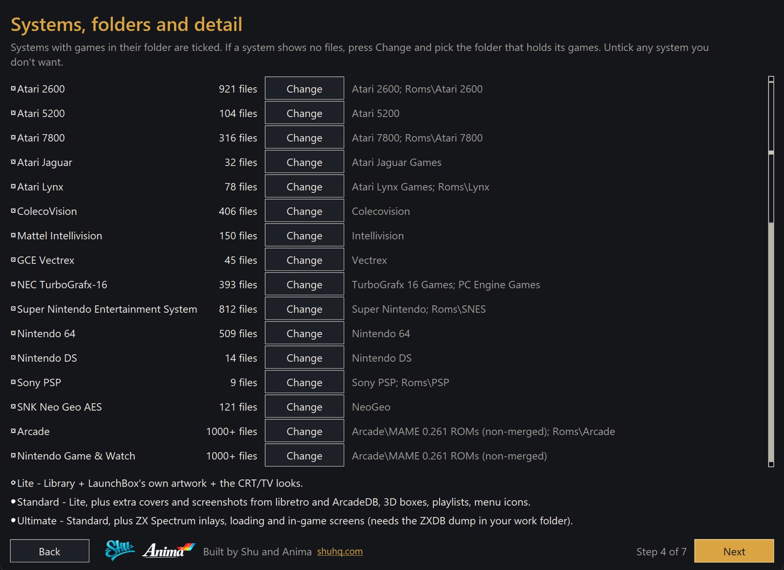 Tick your systems; folders are found for you