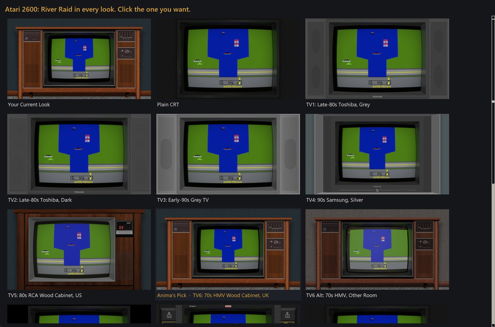 Pick a look from your own game in every TV