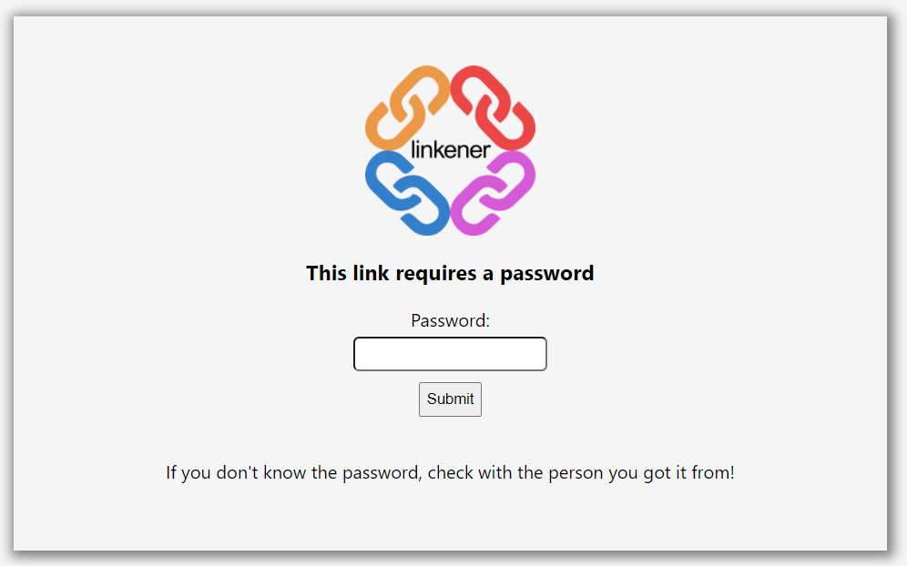 Linkener Password Screen