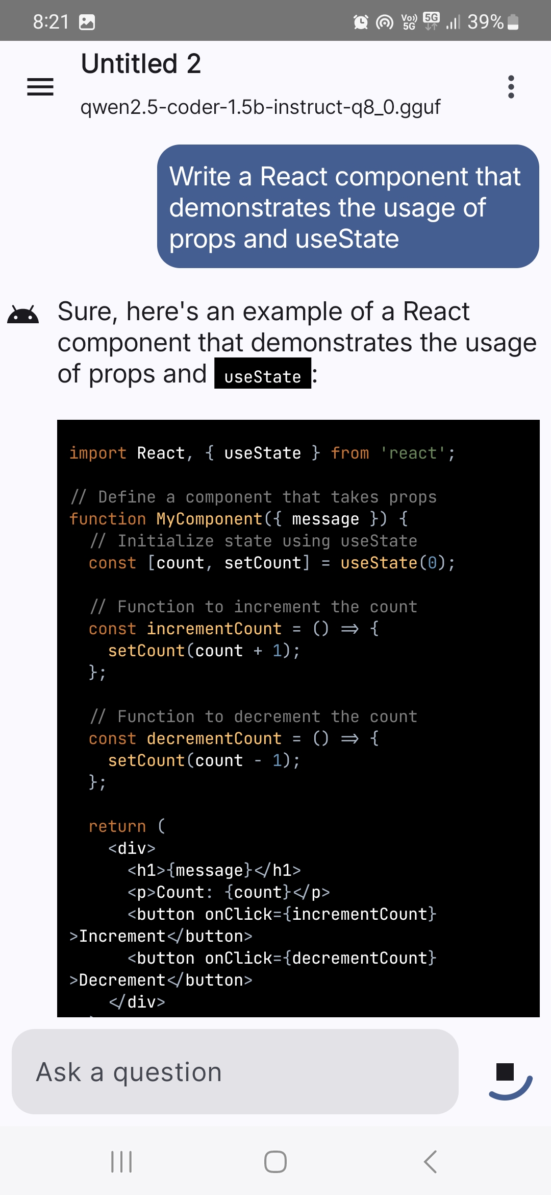 Screenshot 5 of SmolChat — opens full size