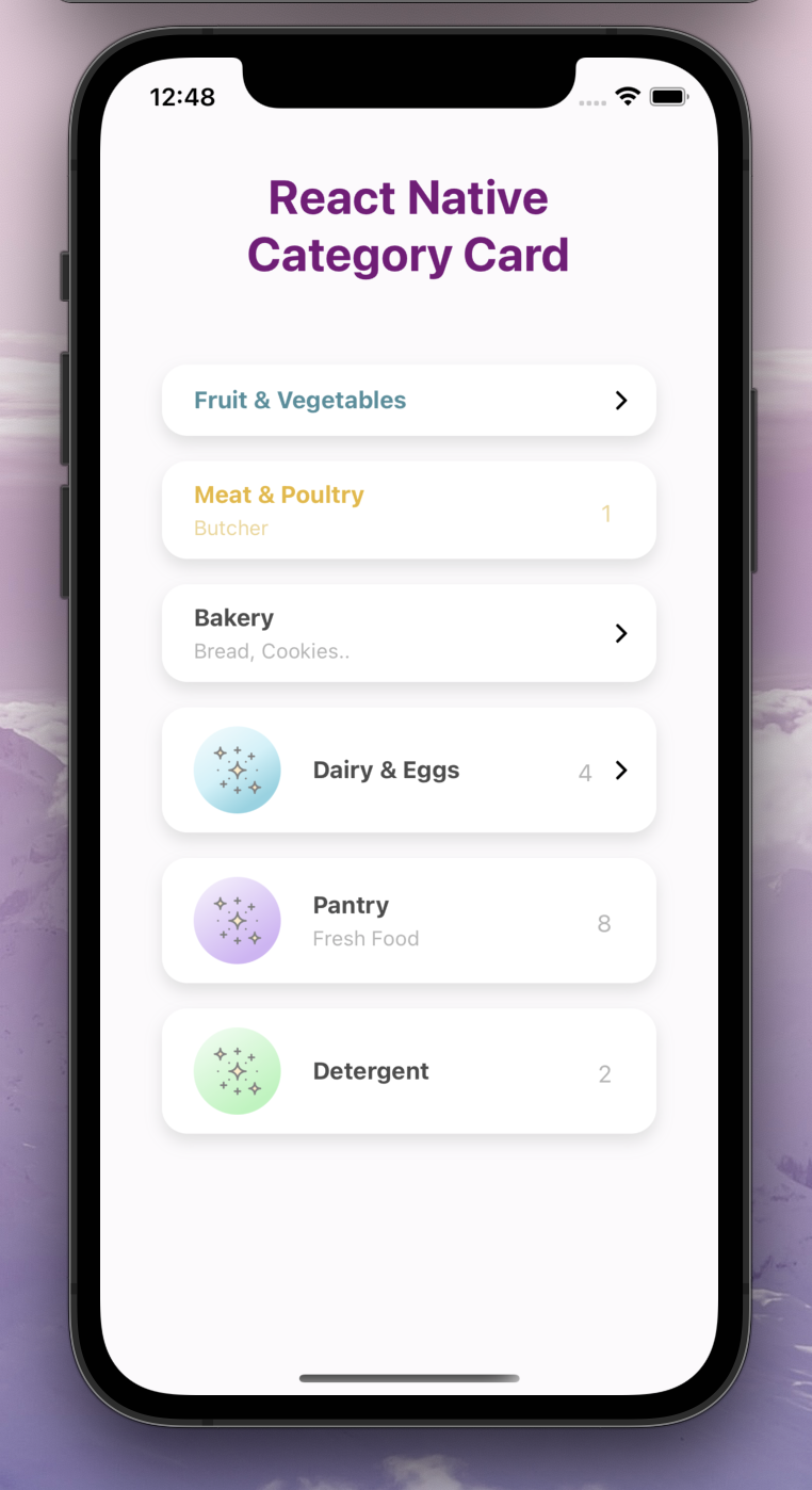 React Native Category Cards