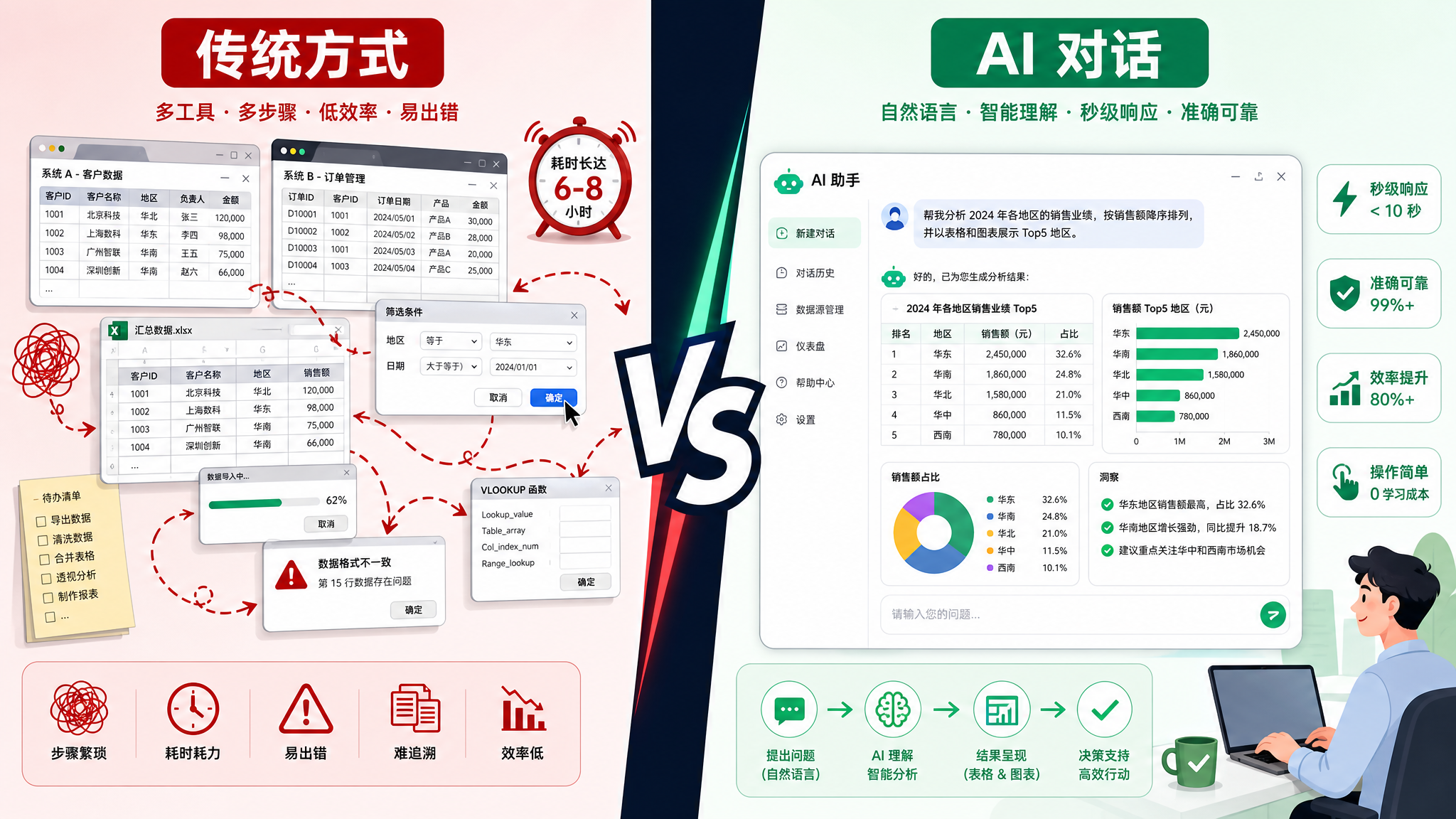 传统操作 vs AI 对话