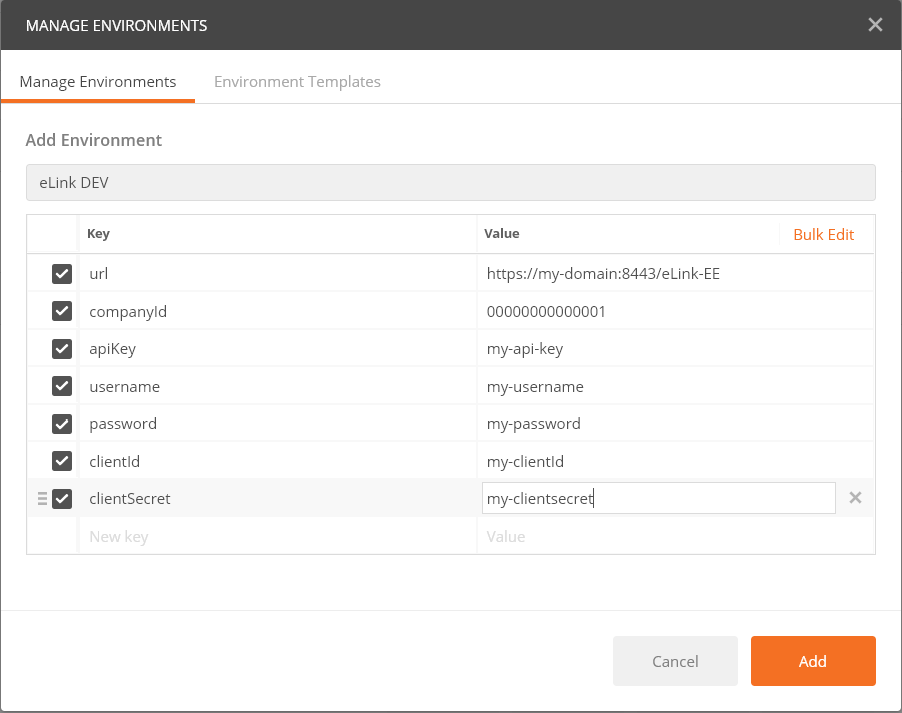 postman add environment