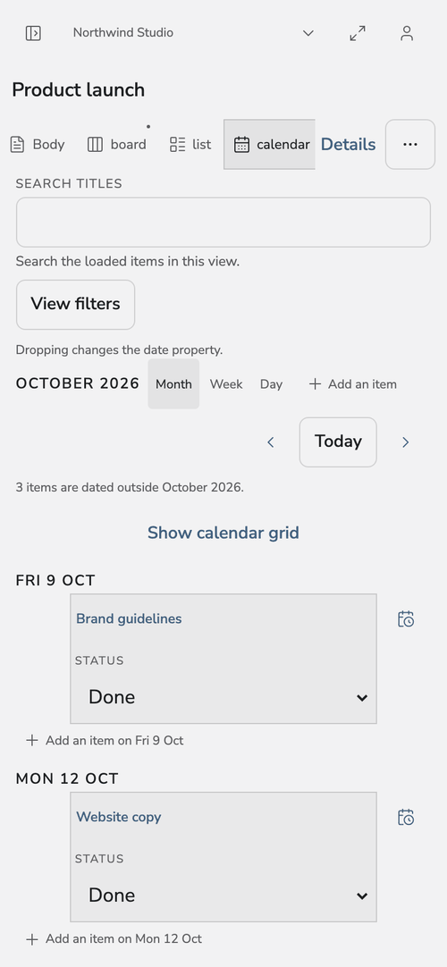 Calendar on a phone