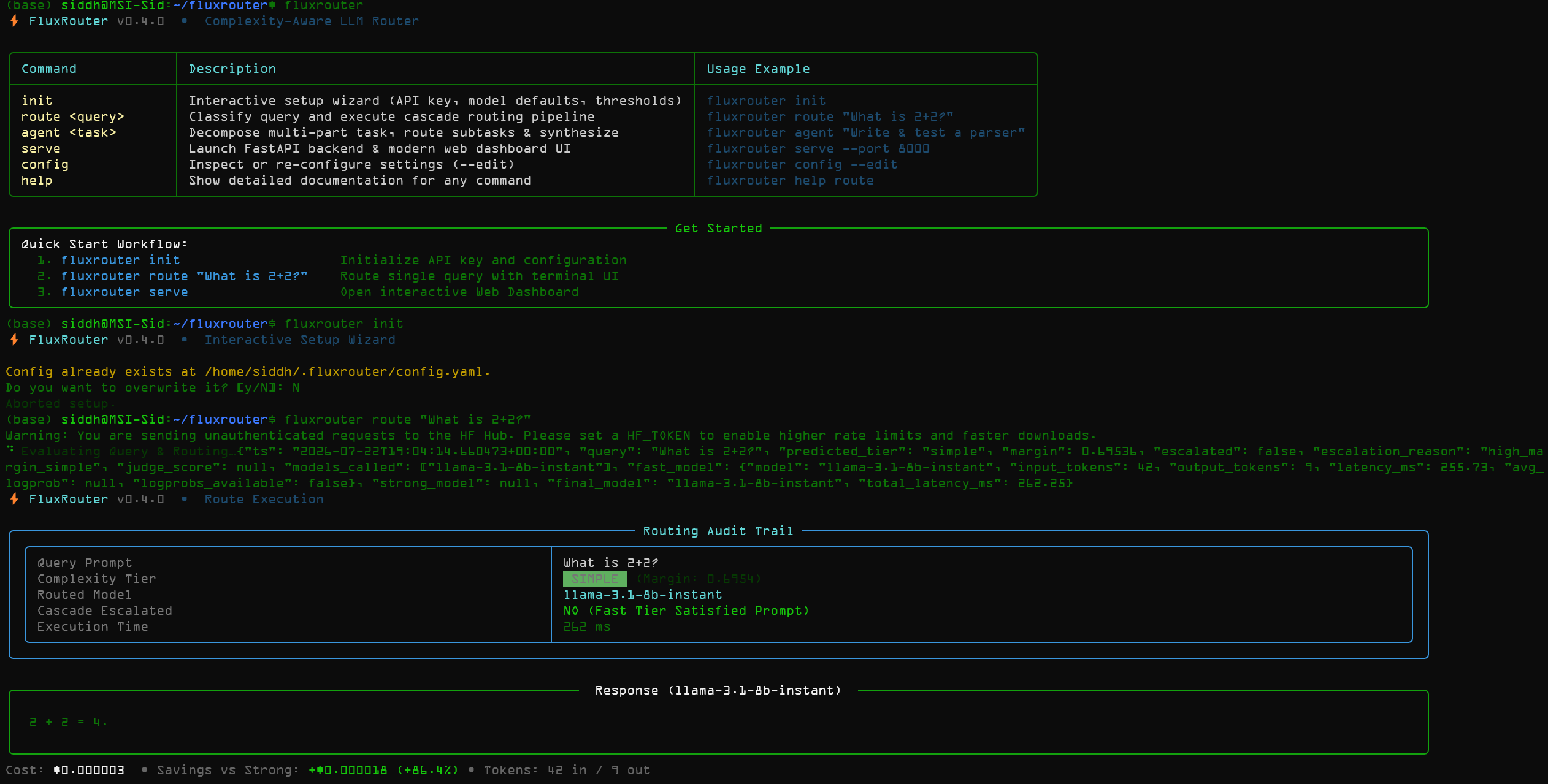 FluxRouter CLI Routing Demo