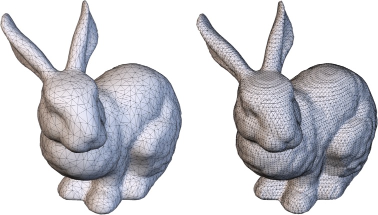 Bunny mesh, before and after remeshing