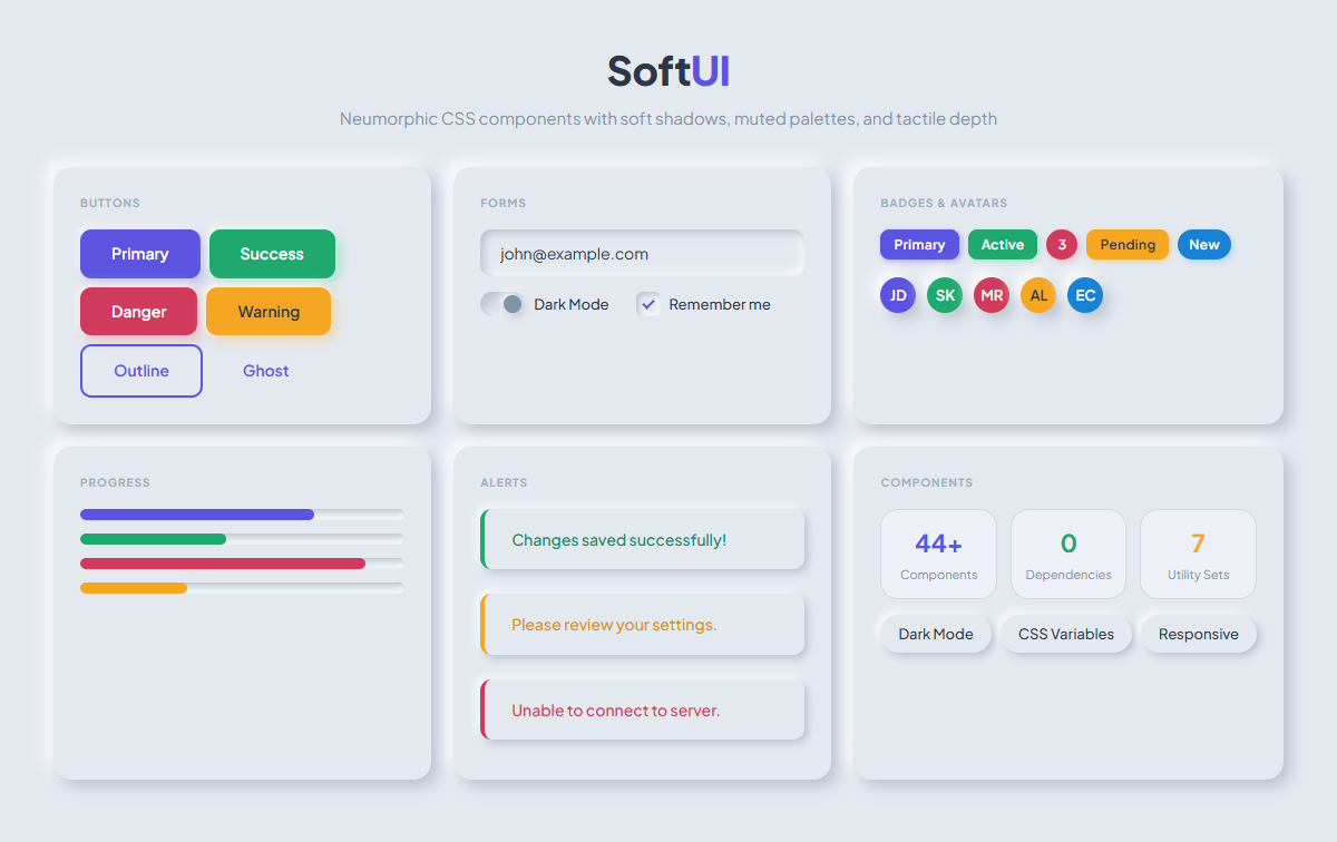 SoftUI — Neumorphic CSS Components