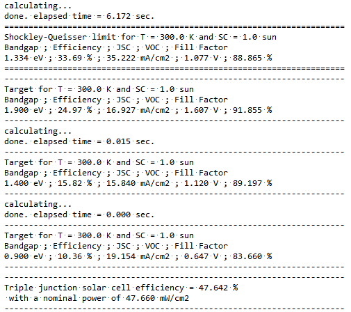 ShockleyQueisserTJ.py text output