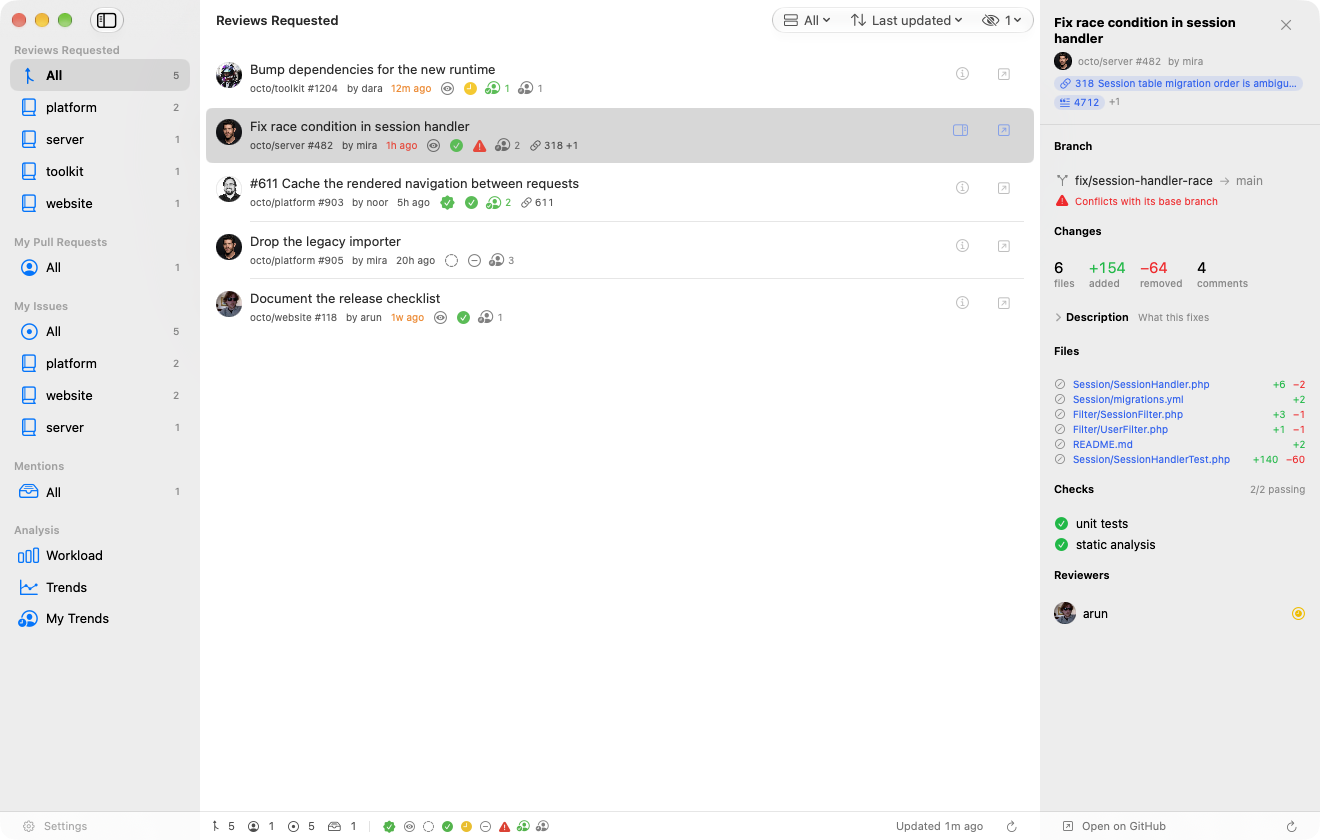 The window: a list, a row's detail pane, and what it links to