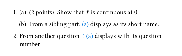 References rendering as (a) from a sibling part and 1 (a) from another question