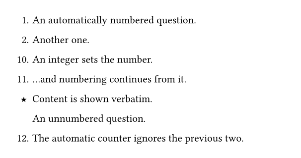 Questions numbered 1, 2, 10, 11, a star, an unnumbered one, and 12