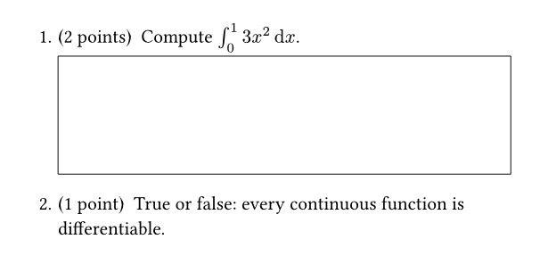 Two questions with an empty answer box