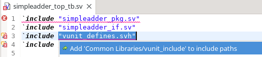 Quick fix for VUnit includes