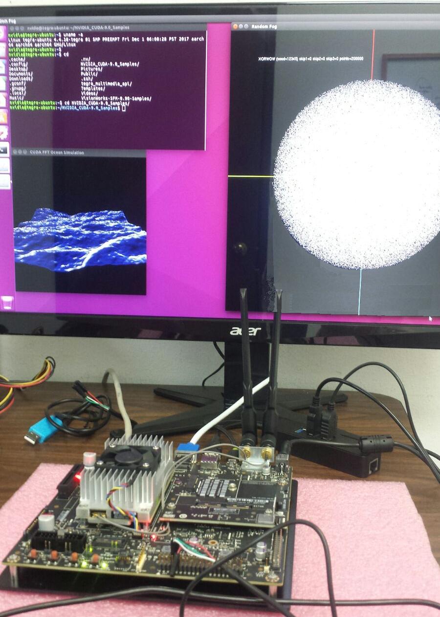 Nvidia Jetson TX2 board running CUDA demos, using remote download and run