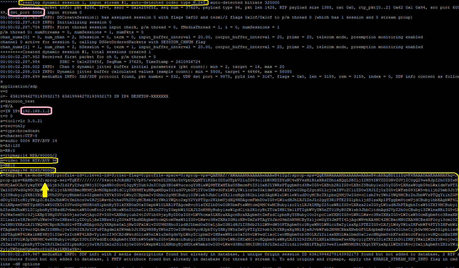 mediaMin wireshark capture video RTP extraction dynamic session creation and HEVC codec auto-detection