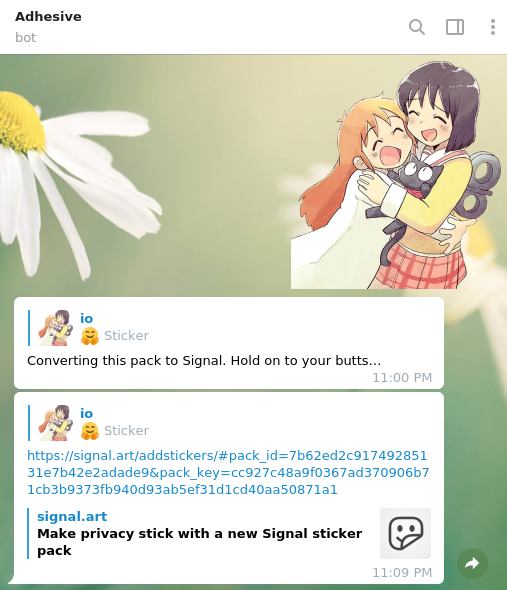 Screenshot of Adhesive (Telegram) in action