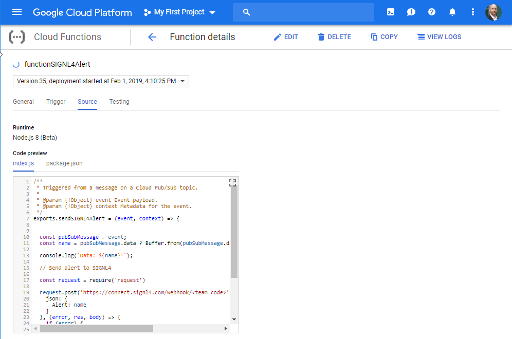 Google IoT Cloud Functions