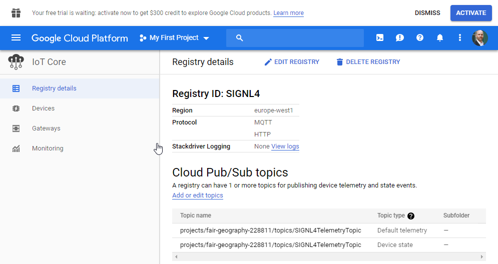 Google IoT Registry