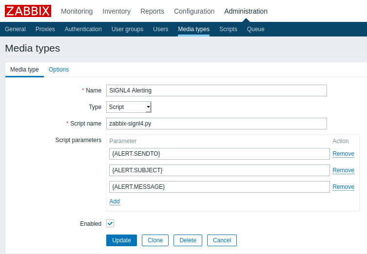 Zabbix Media Type