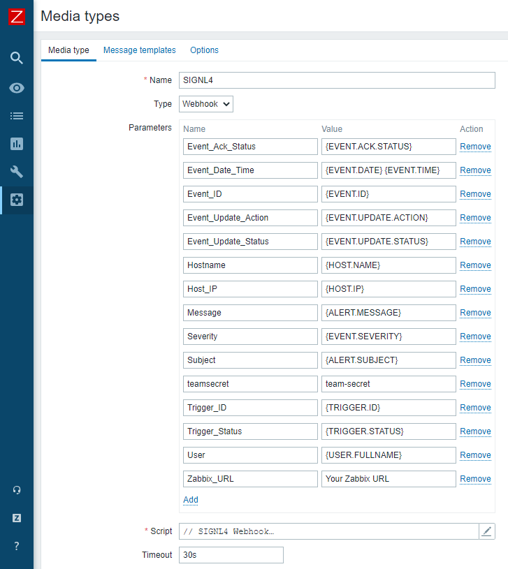 Zabbix Media Type