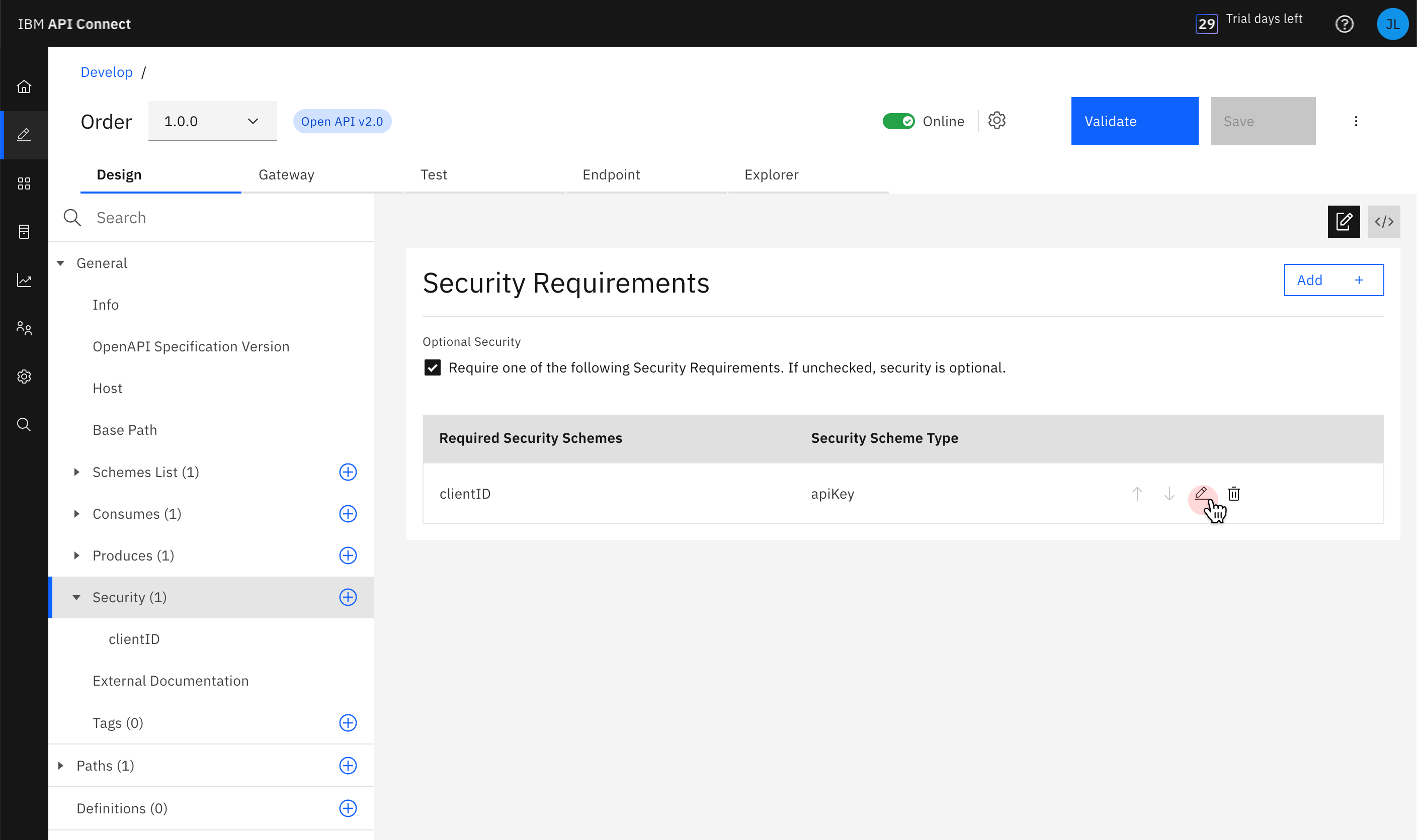 Edit security requirements