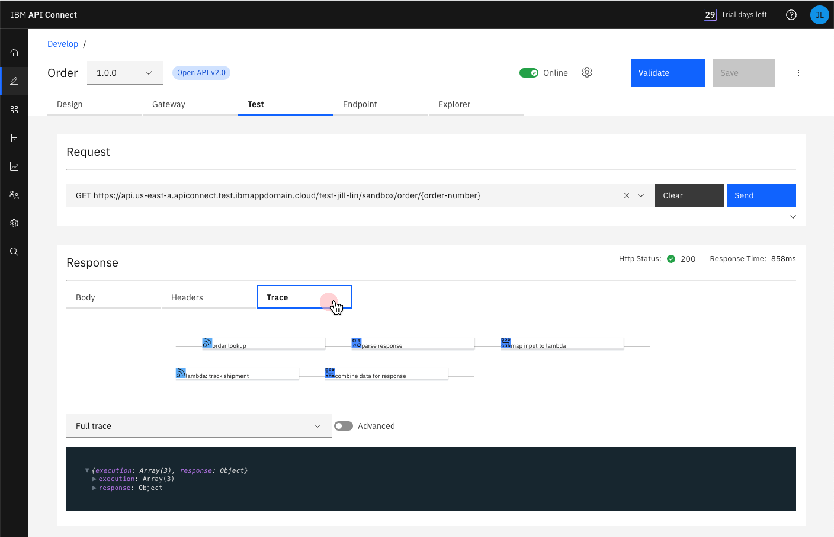 Testing the API - tracing