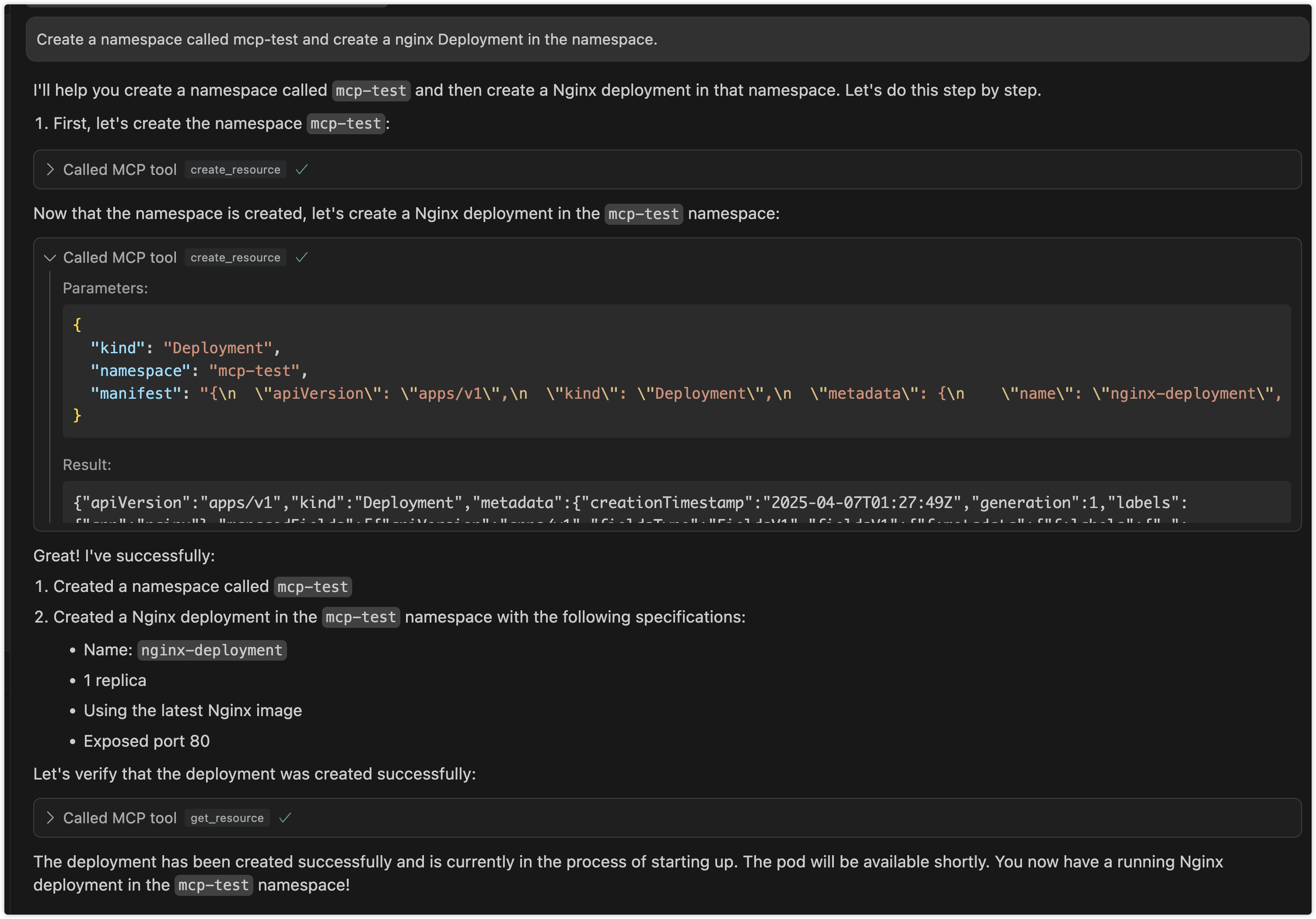 mcp-k8s screenshot