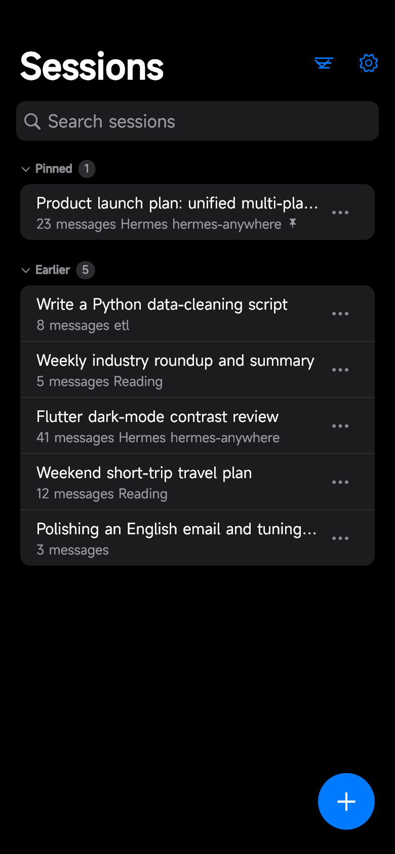 Session list on Android