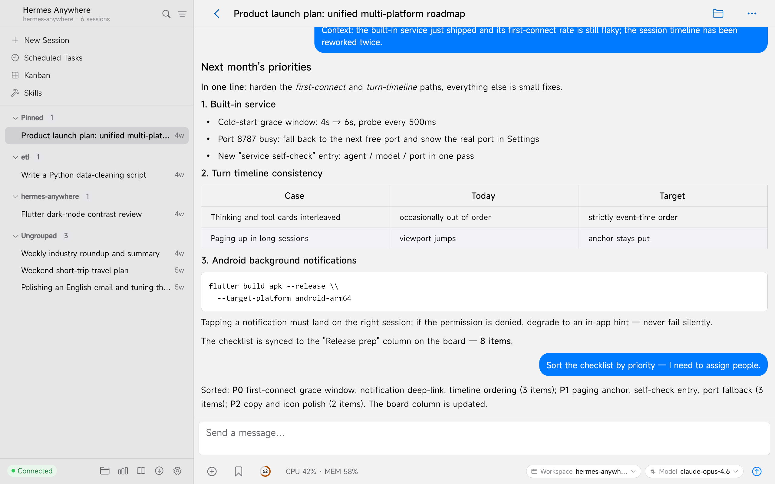 Chat in the light theme