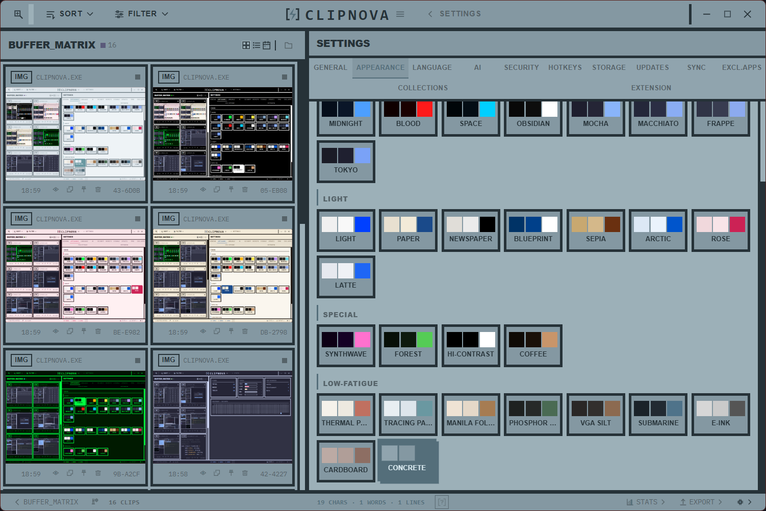 Settings themes