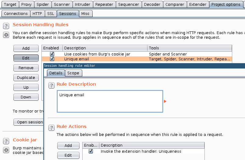 Session handling rule with Uniqueness