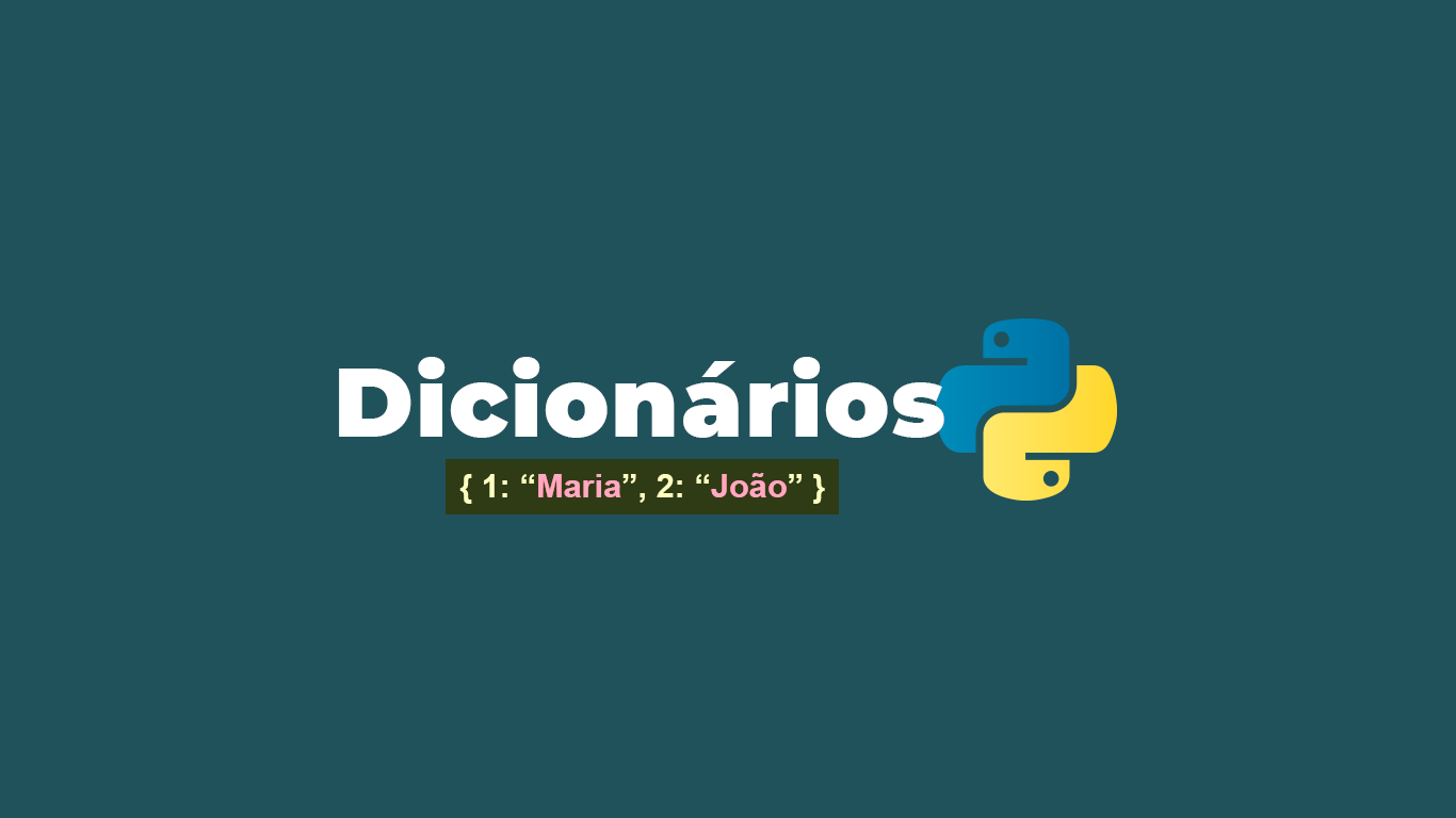 Imagem de direito autoral da TreinaWeb, essa imagem apresenta o nome dicionários com a logo do Python e um exemplo da estrutura de dados dicionário