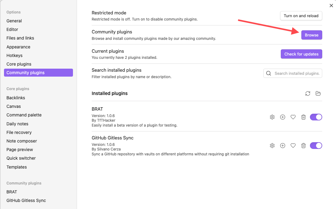 Obsidian community plugin settings