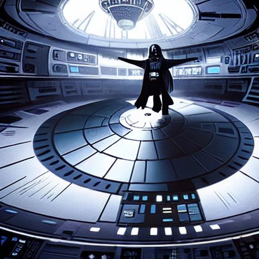 Darth vader dancing on top of the millennium falcon