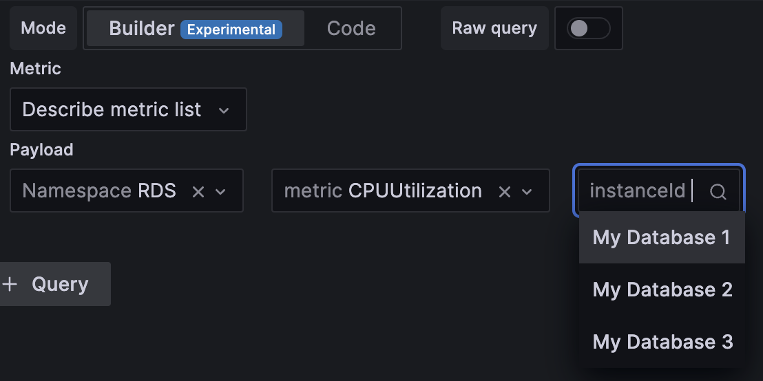 Metric options in builder mode