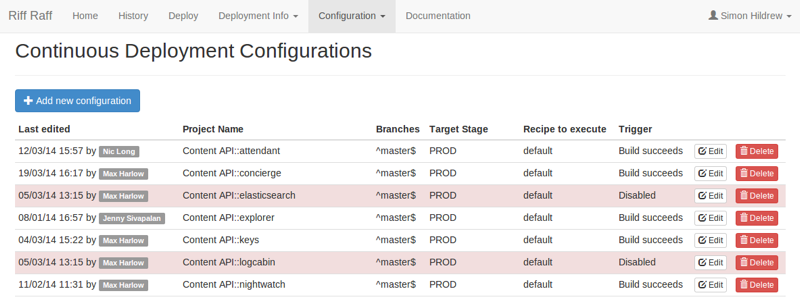 Continuous deployment configuration