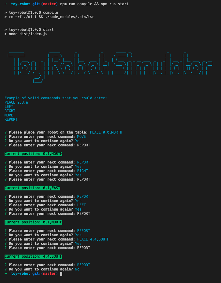 Toy Robot Screenshot