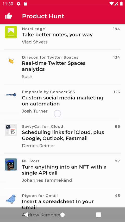 Product Hunt Android app preview