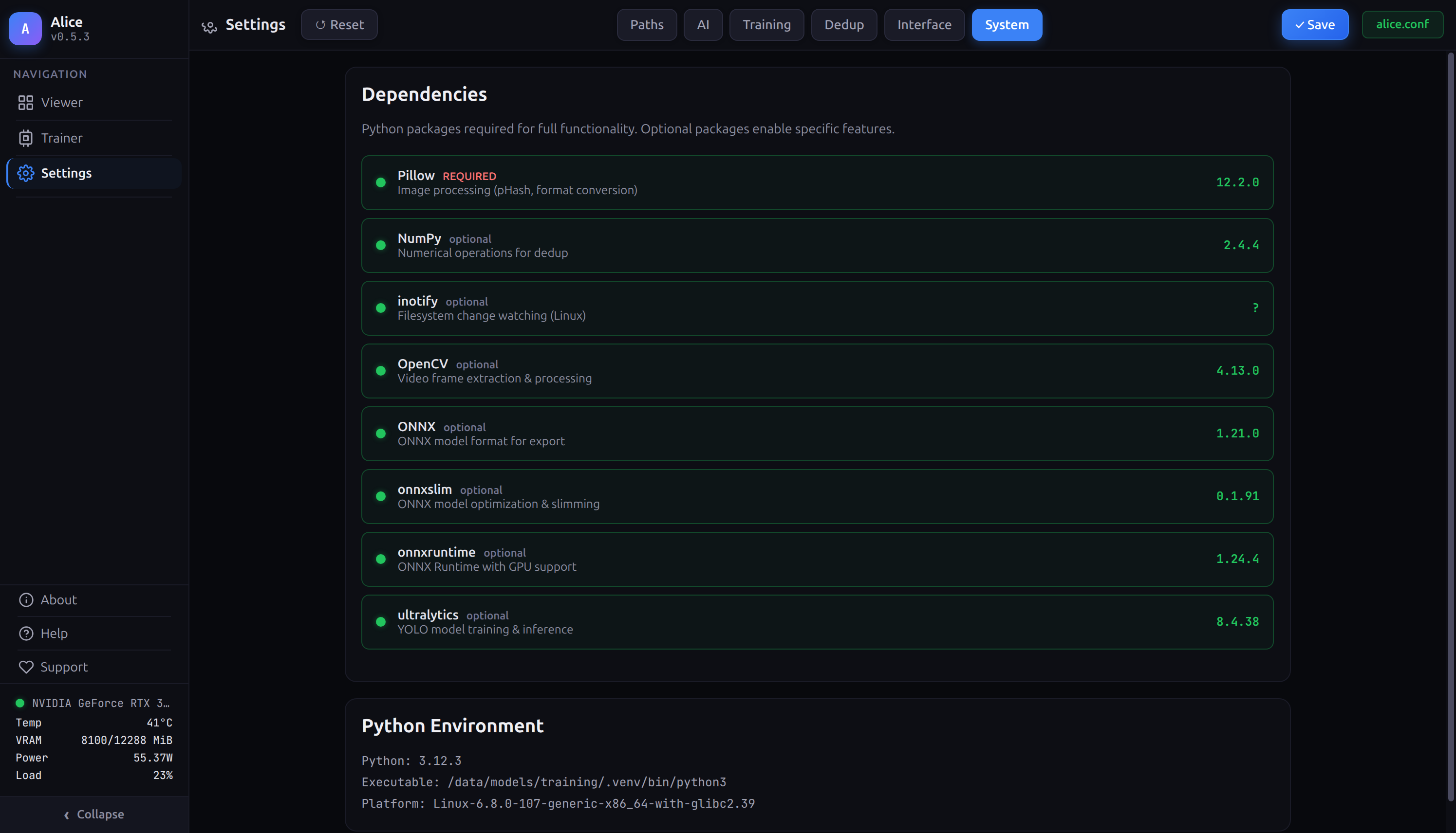 Settings — System