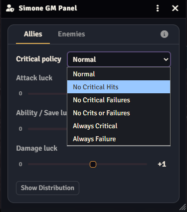 Critical hit policy controls