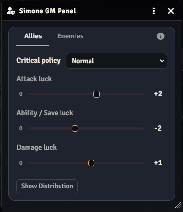 Simone GM Panel Luck controls