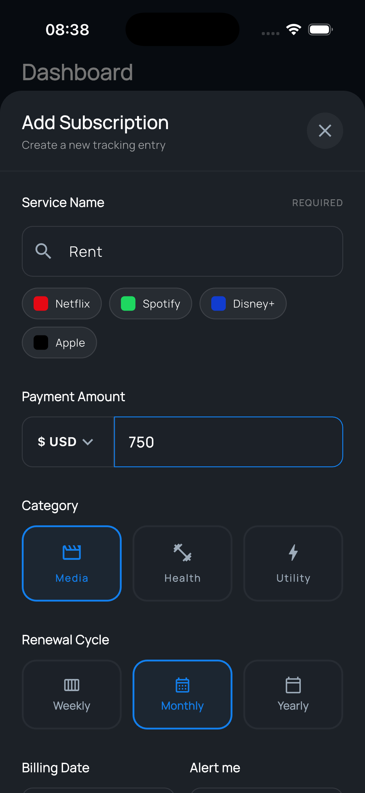 Costy Add Subscription Form