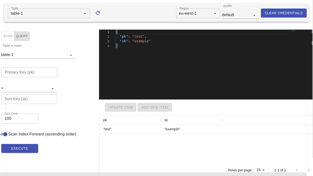 User interface with tables and items