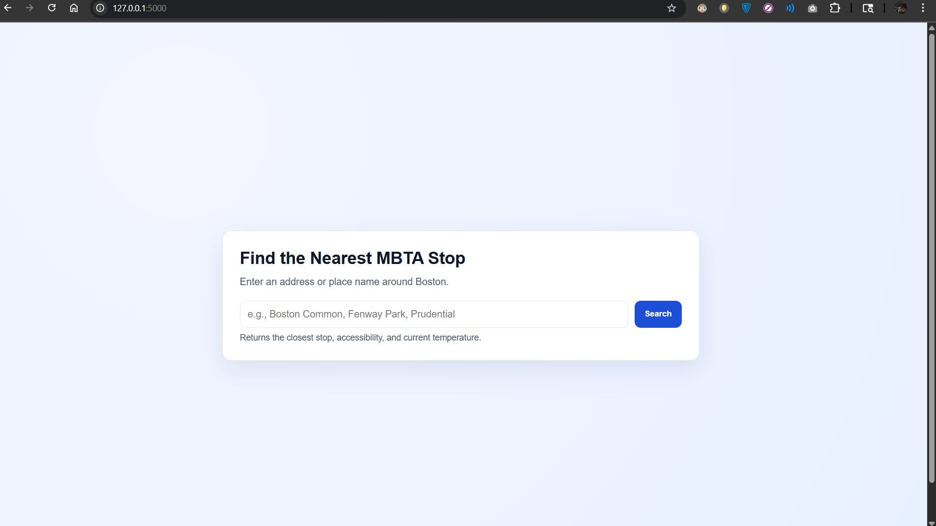 Screenshot of the MBTA nearest stop result page