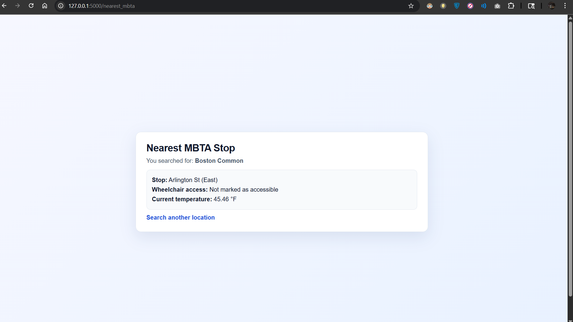 MBTA nearest stop finder landing page preview